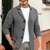 preiswerte Herren Strickjacke-Herren Strickjacke Kurzer Pullover Strickpullover Gerippt Kurz gestrickt Stricken Normale Oberteile Tasche Einfarbig Hemdkragen Mode Klassisch Urlaub Alltagskleidung Bekleidung Herbst Winter Schwarz