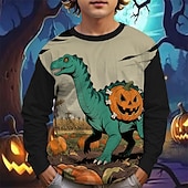 preiswerte Halloweenkostüme für Jungen-Halloween Jungen 3D Cartoon Kürbis Dinosaurier T-Shirt Langarm Frühling Herbst Mode Basic Kinder 4-12 Jahre Rundhalsausschnitt Outdoor Lässig Täglich Normale Passform