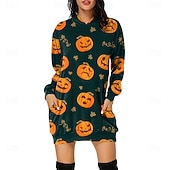 abordables Robe d&amp;#39;Halloween-Femmes Mini Robe Robe à Capuche Robe Décontractée Mode Moderne Halloween Quotidien Week-end Coupe régulière Potiron manche longue À capuche Jaune Bleu Violet Vert Printemps Automne