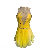 preiswerte Eiskunstlaufkleider-Eiskunstlaufkleid Damen Mädchen Eislaufen Kleider Austattungen Schwarz Weiß Gelb Rückenfrei Gitter Spandex Hochelastisch Professionell Wettbewerb Eiskunstlaufkleidung Kristalle Ärmellos Eislaufen