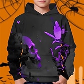 olcso Fiú Halloween jelmezei-Mindszentek napja Fiú 3D Koponya Kapucnis felsőrész Hosszú ujj Tavasz Ősz Divat Utcai sikk Gyerekek 4-12 év Kapucni Szabadtéri Hétköznapi Napi Normál