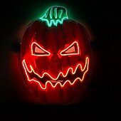 olcso Halloween kellékvilágítás-1 db 28 * 21 cm-es halloweeni led hidegfényű tökfej horror led világító maszk beltéri és kültéri csapattánc tökfej dekoratív kellék AA elemdoboz