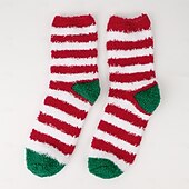 abordables calcetines caseros-Calcetines navideños para mujer, calcetines gruesos de lana coral, calcetines de felpa que no sueltan pelo con reno &amp;Diseño de Papá Noel, calcetines navideños cálidos y acogedores