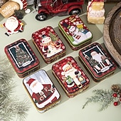 voordelige Verzamelbare Figuren-Kerstkoekjesblikken met deksels om cadeau te geven, kerstblikken, mini metalen doos met deksel, vakantie snoep, koekjesopslag, geschenkverpakking, feestelijke feestgunst, lege container