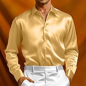 voordelige Satijnen overhemden voor heren-Voor heren Overhemd Zijdeachtig Satijnen overhemd Normaal shirt Overhemd met knopen Galashirt Effen Formeel Bruiloft Zwart Geel Rood Marineblauw Lange mouw Revers Lente &amp; Herfst Alle seizoenen Kleding