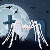 billige Halloween-gigantisk halloween hårete edderkopp realistisk skummel hvit edderkopp rekvisitter dekorasjon for innendørs og utendørs dekorasjon