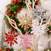 billige Ornamenter-6 stk. julesnøfnuggpynt, fargerike 3D-glitter-snøfnuggoppheng med gull-, rosa- og metalliske detaljer til juletre og høytidsdekorasjoner