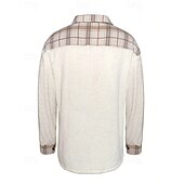 voordelige heren overhemd jas-Voor heren Fleeceshirt shacket Overhemdjasje Winterjack Ruitjes Vakantie Alledaagse kleding Beige Lange mouw Revers Herfst Winter Kleding Zak