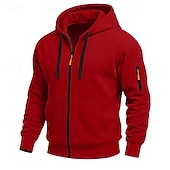billiga Taktisk huvtröja-Herr Huvtröja Huvtröja med dragkedja Huvtröja i fleece Taktisk hoodie Svart Marinblå Kaki Ljusgrå Mörkgrå Huva Slät Dragkedja Ficka Ledigt Dagligen Sport &amp; Utomhus Polyester Streetwear Häftig
