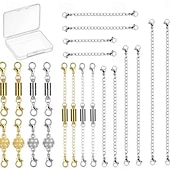 abordables Arts, artisanat et couture-22 fermoirs magnétiques pour bijoux et rallonges de collier, tailles et styles assortis, dorés &amp;rallonges de chaîne magnétiques argentées pour colliers et bracelets DIY