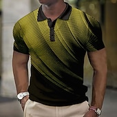 billige Geometrisk polo for menn-Herre Geometrisk Vaffel poloskjorter Golf skjorte Kortermet Poloskjorter Skjorter med krage Business Casual Ferieklær Formell klær Festivalklær Knapper 3D-utskrift Svart Hvit Gul