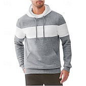 economico Felpa con cappuccio in pile-Per uomo Felpa con cappuccio Felpa con cappuccio a nido d&#039;ape Felpa con cappuccio in pile Nero Blu marino Marrone Cachi Grigio Con Cappuccio Semplice Patchwork Blocco di colore Sport &amp; Outdoor