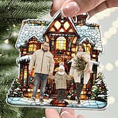 billiga Jul-Personliga familjefoto julgransprydnader i akryl 2D anpassade julklappsidéer för familj/par julgransprydnader dekoration hängande hänge