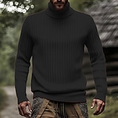 economico maglione pullover da uomo-Per uomo Maglione Maglione a maglia A Coste Maglia Top Regolari Lavorato a maglia Semplice Dolcevita Moda Essenziale Vacanza Abbigliamento quotidiano Abbigliamento Autunno Inverno Nero Bianco M L XL