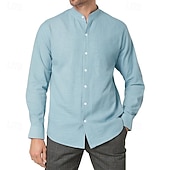 economico camicia da uomo con bottoni-Per uomo Camicia Camicia Estiva Camicia casual Camicia da Spiaggia Camicia con Bottoni Nero Bianco Kaki Azzurro Manica Lunga A righe Colletto alla coreana Vacanza Camicia hawaiana Abbigliamento