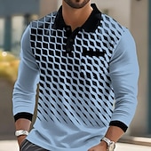 halpa Miesten geometrinen poolo-Miesten Geometrinen Polo Pitkähihainen Poolopaidat Kauluskäänne Business Casual Urheilu- ja treenivaatteet Arki-asut Tasku 3D-tulostus Napit Kevät Syksy Valkoinen Sininen Apila