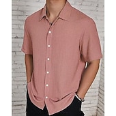 economico camicia da uomo con bottoni-Per uomo Camicia Camicia Estiva Camicia casual Camicia da Spiaggia Camicia con Bottoni Marrone Scuro Nero Bianco Verde chiaro Rosa Manica Corta Semplice Bavero Vacanza Camicia hawaiana Abbigliamento