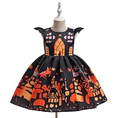 preiswerte Halloweenkostüme für Mädchen-Kinder Mädchen Partykleid Grafik Ärmellos Besonderer Anlass Prinzessin Polyester Partykleid Sommer Frühling 3-10 Jahre Orange