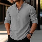 economico Strada-Per uomo Camicia di lino Camicia con colletto alla coreana Camicia popover Camicia casual Camicia da Spiaggia Semplice Vacanza Camicia hawaiana Nero Bianco Rosa Arancione Manica Lunga Henley