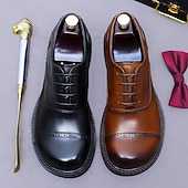 tanie Klasyczne Buty Eleganckie-Męskie skórzane półbuty wizytowe typu oxford z noskiem typu cap toe – pierwsza warstwa skóry bydlęcej, formalne, sznurowane, klasyczne buty biznesowe do biura, na wesela i do profesjonalnego stroju