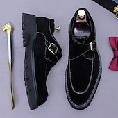 abordables Chaussures de Costume Classiques-Chaussures à boucle en cuir suédé marron pour homme - Chaussures classiques en cuir de vachette véritable de première couche pour le bureau et les occasions formelles