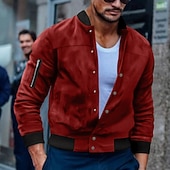 economico Giacche in Suede Sintetico-Per uomo Giubbotto bomber Giacca Casual Giacca in camoscio Vacanza Quotidiano Caldo Tasca Autunno Inverno Semplice Moda Classico Collo alla coreana Regolare Nero Rosso Blu marino Marrone Verde Giacca