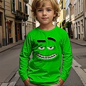 billiga Pojkens 3D-djur-Pojkar tecknat roligt leende ansikte t-shirt långärmad 3D-tryck höst vintermode grundläggande barn 4-12 år rund hals utomhus casual daglig normal passform