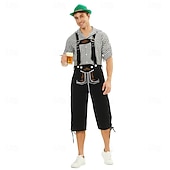 voordelige Heren-Carnaval Oktoberfest bier Oktoberfest Outfits Gemaskerd Bal Lederhosen Bavarian Duits Traditionele stijl Weiden Voor heren Carnaval Feest Halloween Doek in traditionele stijl Top Short Hoed