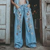 economico gamba larga e vita alta-Per donna Gamba larga Pantaloni Pantaloni Palazzo Moda Boho Lunghezza intera Vita Alta Fiore Coulisse Elastico in vita Stampato Traspirabilità Confortevole Streetwear Abbigliamento quotidiano Uscire