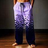 baratos Calça Casual Estampada Masculina-Halloween Homens Morcego Trajes da Noite das Bruxas Calças Calças largas Calça casual Cintura Média Estilo gótico escuro Feriado Cintura elástica com cordão Calças de linho com bolsos Primavera Outono