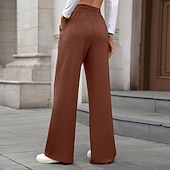 abordables Pantalon droit-Femmes Slacks Droit Streetwear Occasionnel Longueur complète Naturel Uni Avec Poches Conception à cordon élastique Doux Fête Tenue quotidienne Week-end Rouge bordeaux Jacinthe Noir Vert Véronèse