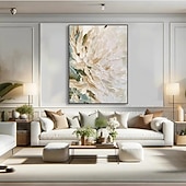 preiswerte Blumen-/Botanische Gemälde-florales abstraktes Ölgemälde auf Leinwand beige weiß strukturierte Wandkunst minimalistisch weiche Palette Messer Wandkunst große moderne neutrale Wohndeko