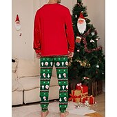 お買い得  親子お揃い服-ファミリールック パジャマ クリスマス柄 家 プリント ルビーレッド 長袖 活発的 マッチング衣装