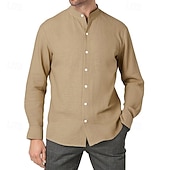 economico camicia da uomo con bottoni-Per uomo Camicia Camicia Estiva Camicia casual Camicia da Spiaggia Camicia con Bottoni Nero Bianco Kaki Azzurro Manica Lunga A righe Colletto alla coreana Vacanza Camicia hawaiana Abbigliamento