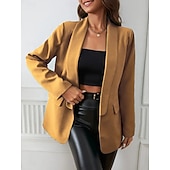 billiga Blazers och kostymer-Dam Kavaj Bekväm Andningsfunktion Ficka Kontorsdam Stil Modern Slät Utomhus Ledigt Dagligen Enkelknäppt Normal Kavajslag Normal Långärmad Ytterkläder Svart Gul Rubinrött Vår Höst