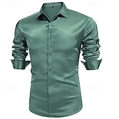 economico Camicie in raso da uomo-Per uomo Camicia Come la seta Camicia in raso Camicia elegante Camicia casual Camicia con Bottoni Semplice Matrimonio Doccia Nero Bianco Rosso Blu reale Manica Lunga Bavero Primavera &amp; Autunno Tutte