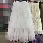 preiswerte Chiffon -Röcke-Damen Rock Schwingend Gazeröcke Mode Lässig Maxi Mittlere Hüfthöhe Röcke Einfarbig Unregelmäßiger Saum Mikroelastisch Urlaub Straße Aprikose Schwarz Weiß Rosa Frühling Polyester