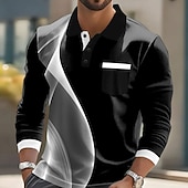 abordables Polo géométrique pour homme-Homme Géométrique Polo manche longue Polos Revers Occasionnel Vêtement décontracté de travaile Athleisure Tenue quotidienne Avec Poches Impression 3D Boutons Printemps Automne Bleu Clair Noir Blanche