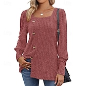 abordables Hauts Texturés-Femmes Chemisier texturé T-shirt Uni Mode Moderne manche longue Col carré Hauts Réguliers Quotidien Sortir Boutons Bordeaux Noir Rouge Marron clair Bleu Printemps Automne