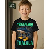 abordables Animaux 3D pour Garçon-T-shirt graphique pour garçon Tralalero Tralala Shark - T-shirt d&#039;été décontracté violet vif avec requin imprimé en 3D &amp;Baskets design respirant col rond manches courtes haut pour un usage quotidien