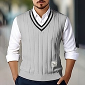 levne pánské svetry vesta-Pánské Svetrová vesta Šaty svetr Pulovrový svetr Vesta Pletený svetr Rýhovaný Kabel Plést Běžné topy Pletený Bez vzoru Do V Módní Na běžné nošení Dovolená Denní nošení Oblečení Podzim Zima Černá Bílá
