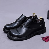 tanie Klasyczne Buty Eleganckie-Męskie skórzane półbuty wizytowe typu oxford z noskiem typu cap toe – pierwsza warstwa skóry bydlęcej, formalne, sznurowane, klasyczne buty biznesowe do biura, na wesela i do profesjonalnego stroju