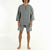abordables Ensembles t-shirts-Homme Ensembles T-shirt Tenues 2 pièces Ensemble Short manche longue Col en V Été Printemps Uni Mode Occasionnel 2 pièces Poche Avant Vacances Tenue quotidienne Sortir Jaune Bleu Vert T-shirt haut de