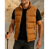 ieftine Veste-Bărbați Γιλέκο πεζοπορίας Vestă puffer Fără manșon Γιλέκο În aer liber Termic cald Rezistent la Vânt Iarnă Fermoar Buzunar Poliester Negru Alb Galben Vânătoare Pescuit Alpinism