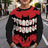 お買い得  男の子のハロウィンコスチューム-ハロウィーン 男の子 3D ゴースト Tシャツ Ｔシャツ 長袖 春 秋 ファッション ベーシック 子供 4〜12年 クルーネック アウトドア カジュアル 日常 レギュラー