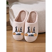 baratos Para mulheres-Pantufas femininas de gnomo para Halloween com forro de pelúcia - chinelos confortáveis para casa com estampa de abóbora e chapéu de bruxa para o outono, casais e presentes de Natal
