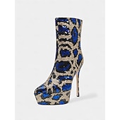 Γυναικεία μπλε και χρυσά μποτάκια στιλέτο με πλατφόρμα και πούλιες - έντονα υποδήματα για πάρτι, νυχτερινή ζωή Χαμηλού Κόστους Μπότες μόδας-Γυναικεία μπλε και χρυσά μποτάκια στιλέτο με πλατφόρμα και πούλιες - έντονα υποδήματα για πάρτι, νυχτερινή ζωή