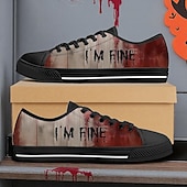 economico Scarpe per Uomini-Sneakers da uomo in tela con grafica sanguinosa: scarpe casual basse a tema horror con stampa &quot;problema risolto&quot; per Halloween, feste e uso quotidiano