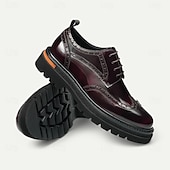 billige Klassiske Pensko-Herresko i ekte skinn med vingetupp og brogues, klassisk brunt formelt fottøy for kontor, banketter og bryllup
