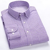 billiga Button Down-skjortor för män-Herr Skjorta Skjorta med krage Knapp upp skjorta Rutig Bröllop Utomhus Vin Marinblå + vit Vit Gul Långärmad Nedvikt Vår Höst Kläder